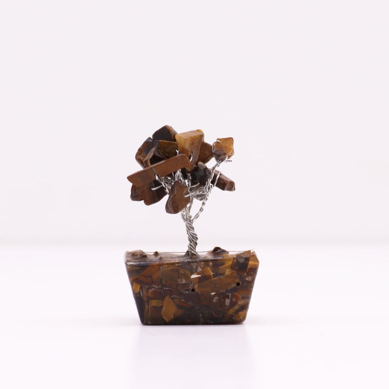 Mini Gemstone Tree on Orgonite Base - Tigereye Stones for Home Decor and Crystal Healing