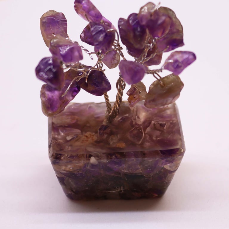 Mini Gemstone Tree on Orgonite Base - Amethyst (15 Stones) for Home Decor and Crystal Healing
