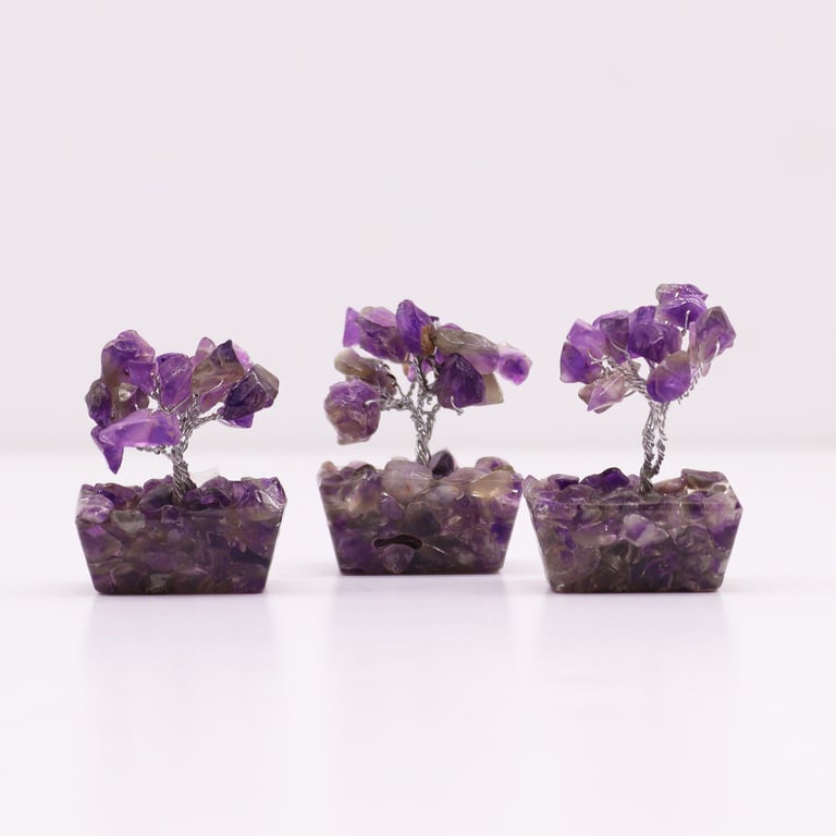 Mini Gemstone Tree on Orgonite Base - Amethyst (15 Stones) for Home Decor and Crystal Healing