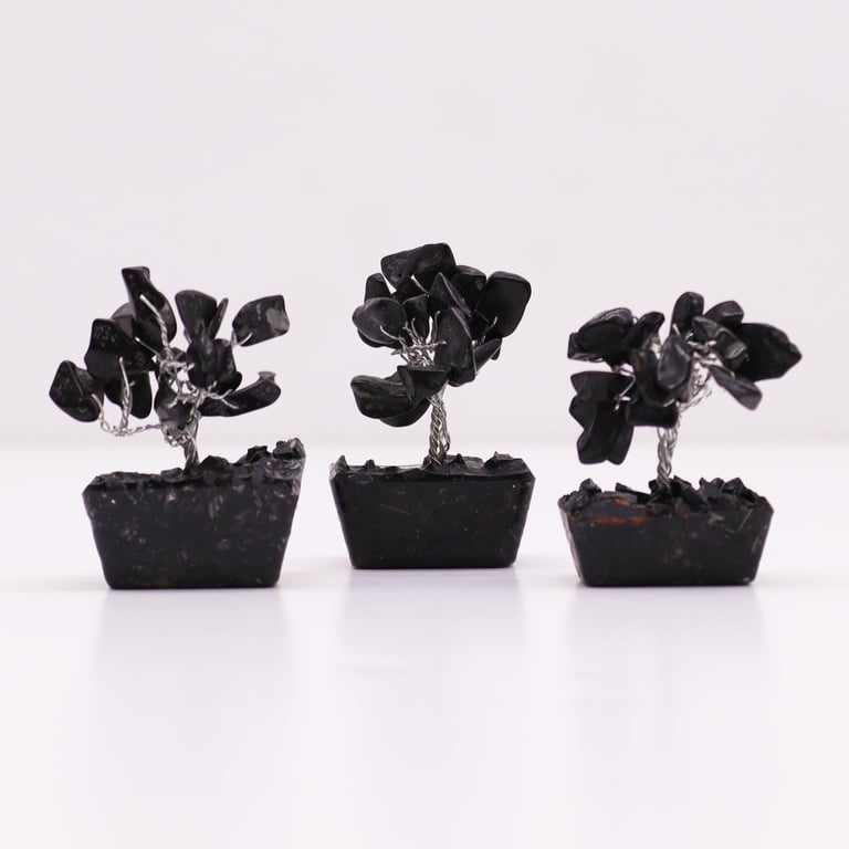 Mini Gemstone Tree on Black Agate Orgonite Base - Crystal Healing Decor