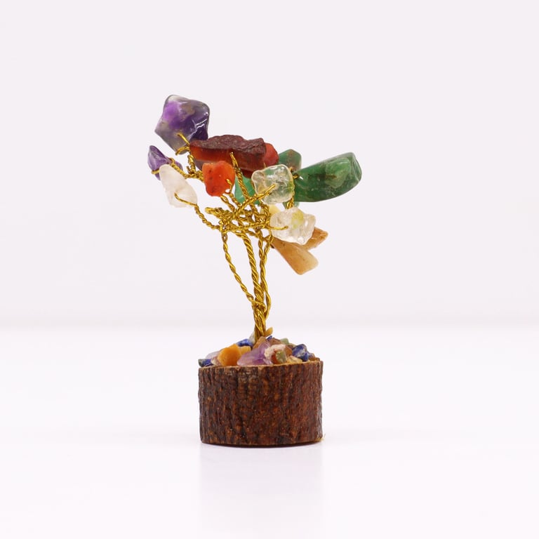 Mini Gemstone Tree on Wood Base - Multi Colored Stones (15 Pieces) Decoration