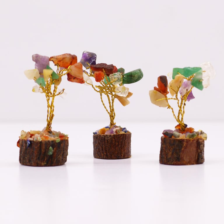 Mini Gemstone Tree on Wood Base - Multi Colored Stones (15 Pieces) Decoration