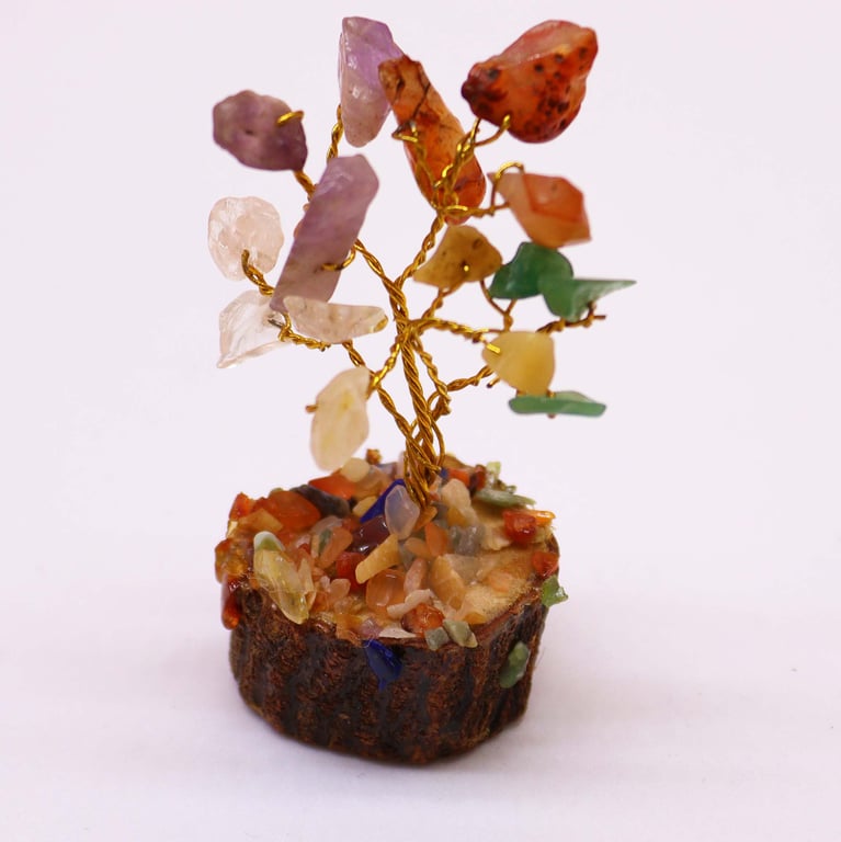 Mini Gemstone Tree on Wood Base - Multi Colored Stones (15 Pieces) Decoration