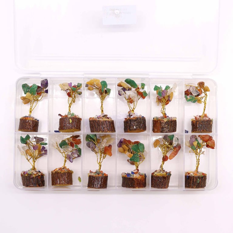 Mini Gemstone Tree on Wood Base - Multi Colored Stones (15 Pieces) Decoration