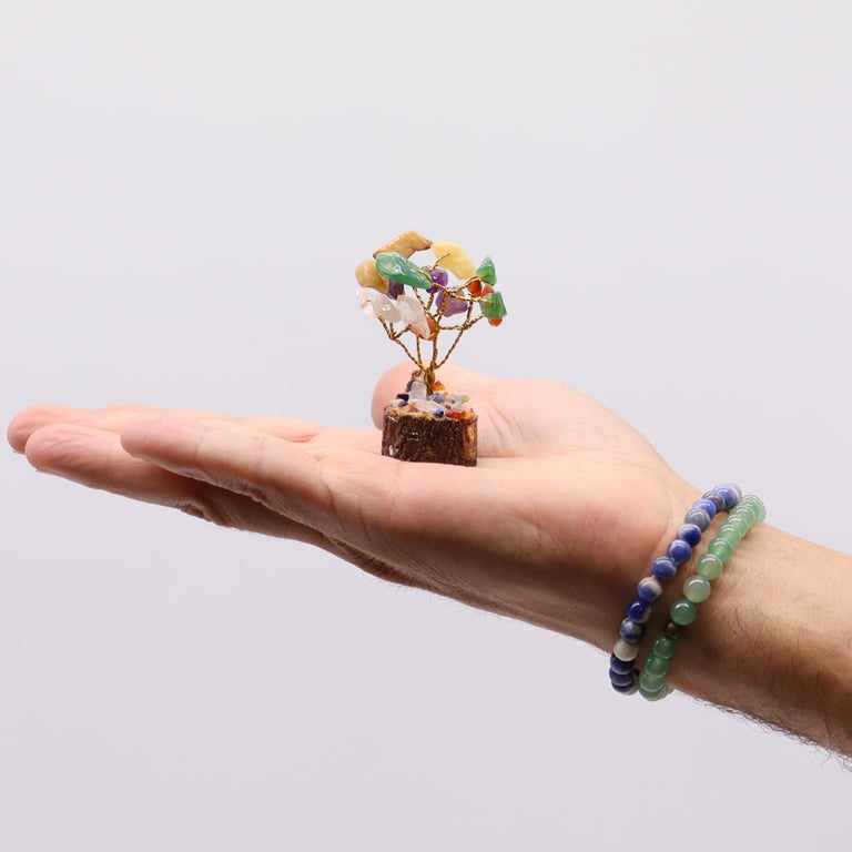 Mini Gemstone Tree on Wood Base - Multi Colored Stones (15 Pieces) Decoration
