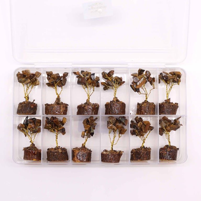 Mini Gemstone Tree on Wood Base with 15 Tigereye Stones - Gemstone Decor & Jewelry Display Stand