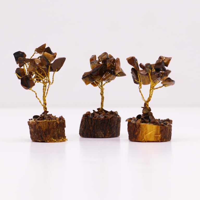 Mini Gemstone Tree on Wood Base with 15 Tigereye Stones - Gemstone Decor & Jewelry Display Stand