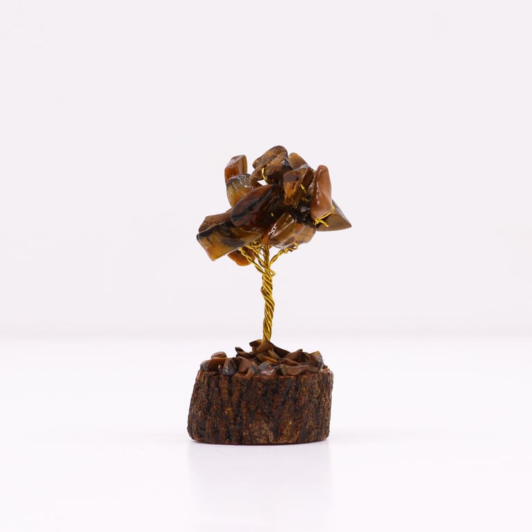 Mini Gemstone Tree on Wood Base with 15 Tigereye Stones - Gemstone Decor & Jewelry Display Stand