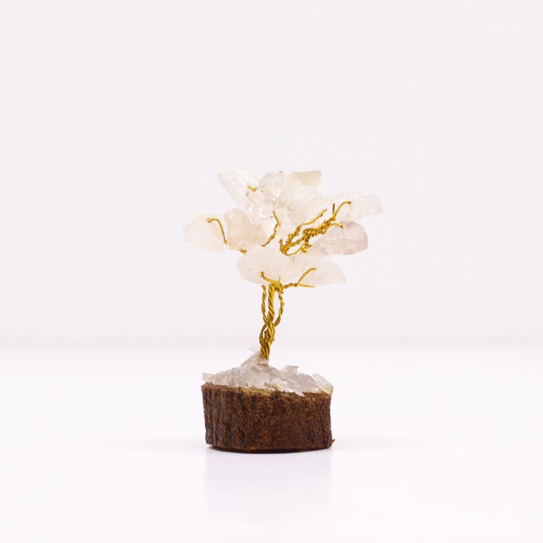 Mini Gemstone Tree on Wood Base - 15 Rock Quartz Stones Crystal Decor