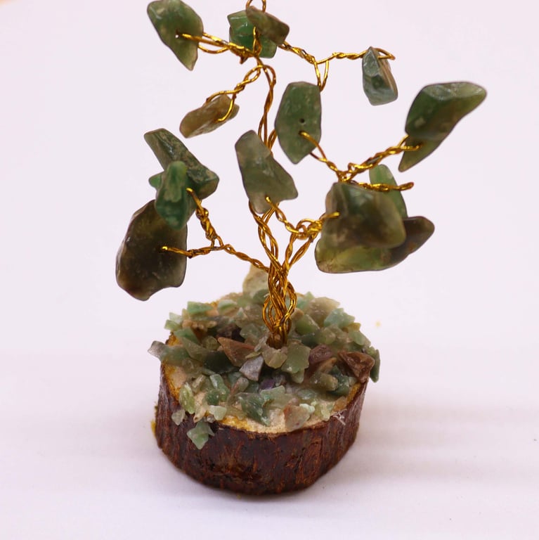 Mini Gemstone Tree on Wood Base - 15 Green Aventurine Stones, Small Crystal Decorative Tree for Home or Office