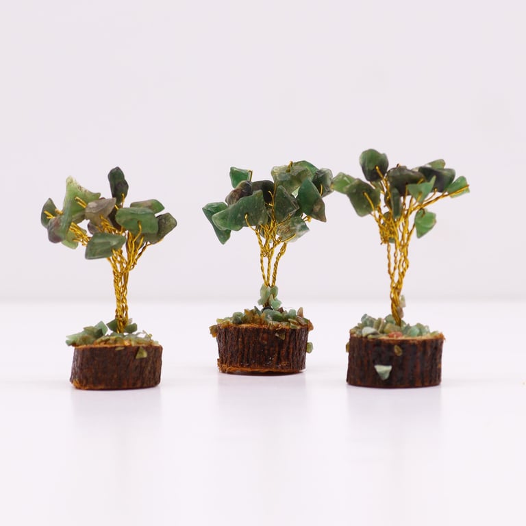 Mini Gemstone Tree on Wood Base - 15 Green Aventurine Stones, Small Crystal Decorative Tree for Home or Office