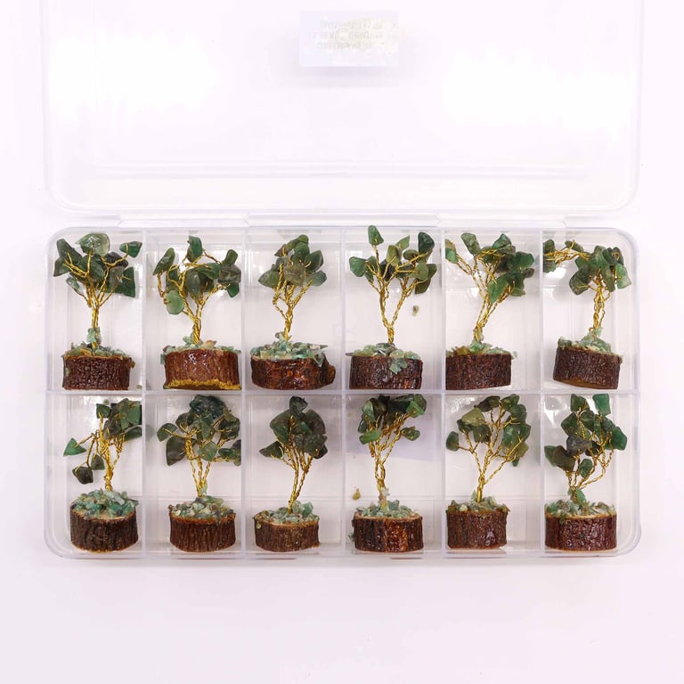 Mini Gemstone Tree on Wood Base - 15 Green Aventurine Stones, Small Crystal Decorative Tree for Home or Office