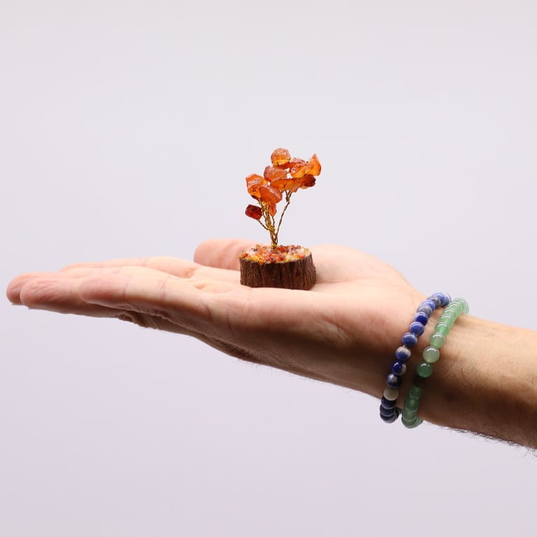 Mini Carnelian Gemstone Tree on Wooden Base - 15 Colorful Stones Decoration