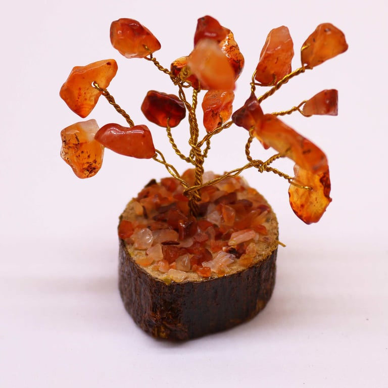 Mini Carnelian Gemstone Tree on Wooden Base - 15 Colorful Stones Decoration