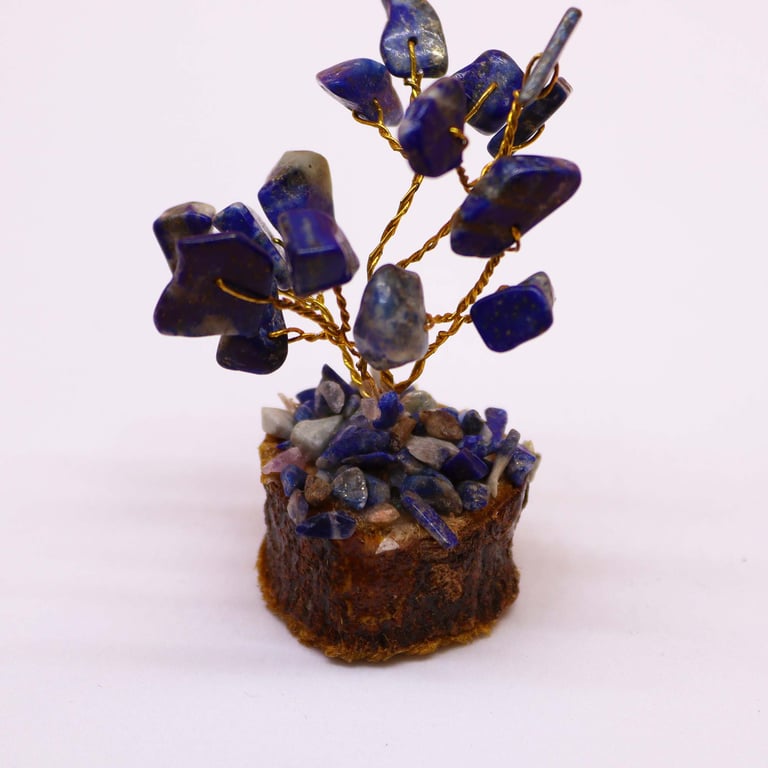 Mini Sodalite Gemstone Tree on Wood Base - 15 Authentic Stones Decorative Accent
