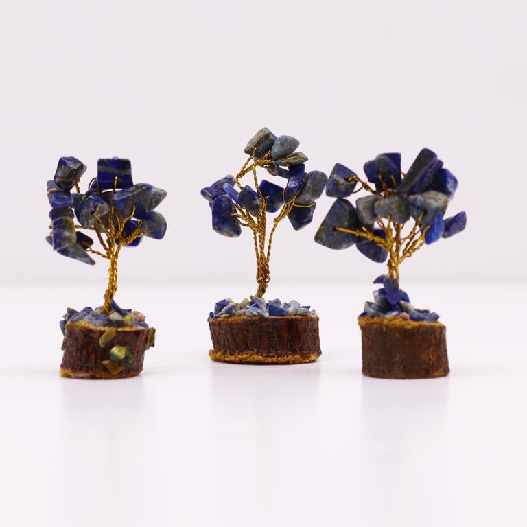 Mini Sodalite Gemstone Tree on Wood Base - 15 Authentic Stones Decorative Accent