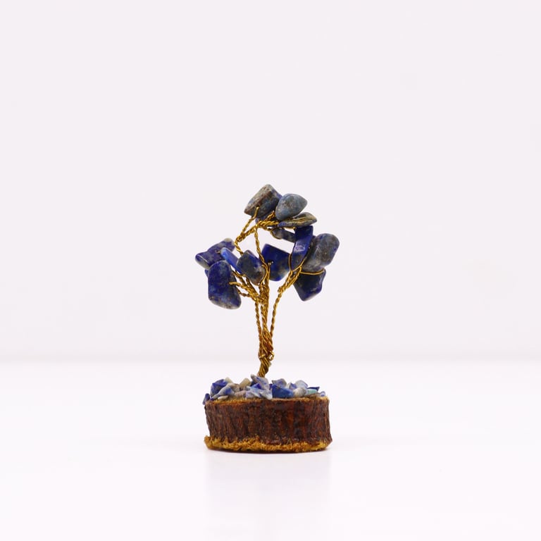 Mini Sodalite Gemstone Tree on Wood Base - 15 Authentic Stones Decorative Accent