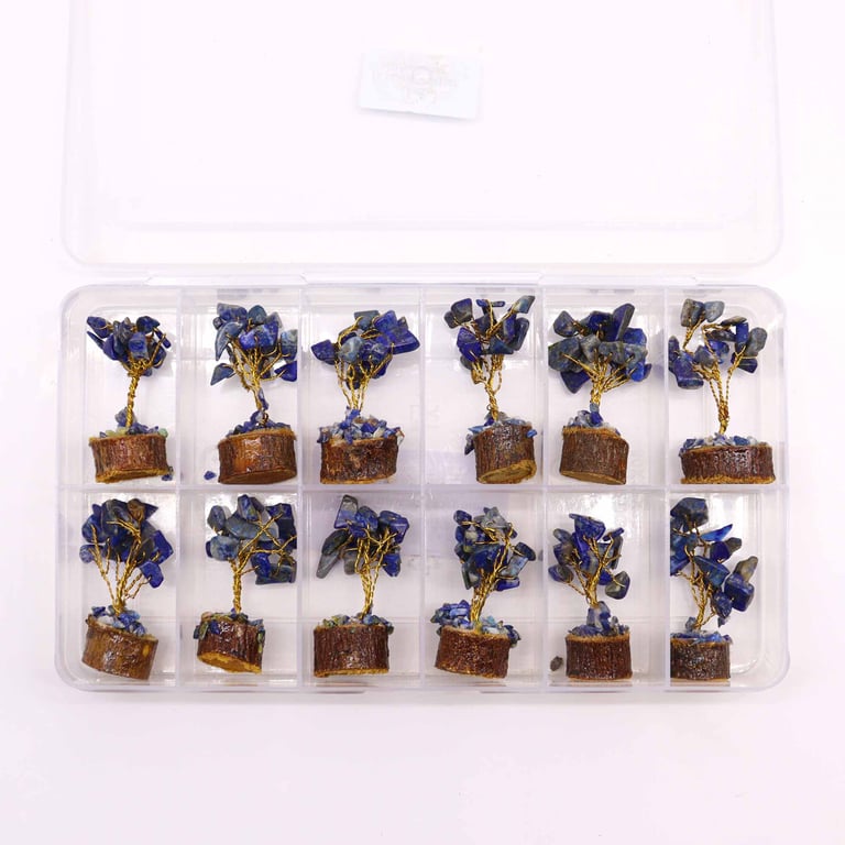 Mini Sodalite Gemstone Tree on Wood Base - 15 Authentic Stones Decorative Accent
