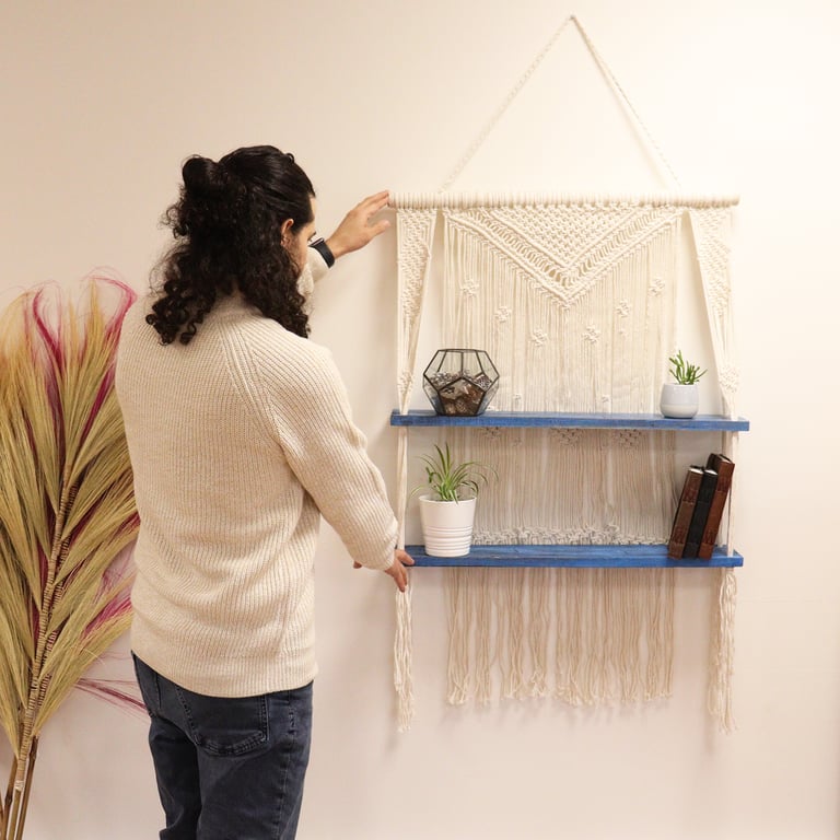 Handcrafted Blue Macrame Shelves - Durable & Decorative