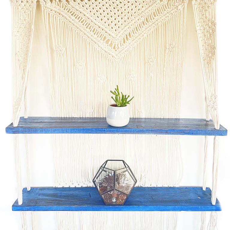 Handcrafted Blue Macrame Shelves - Durable & Decorative