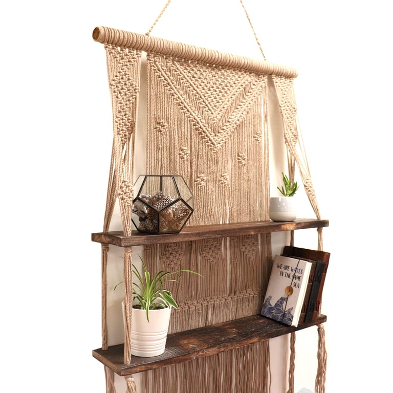 Macrame Hanging Shelves - Handcrafted Brown - HomeDecorum