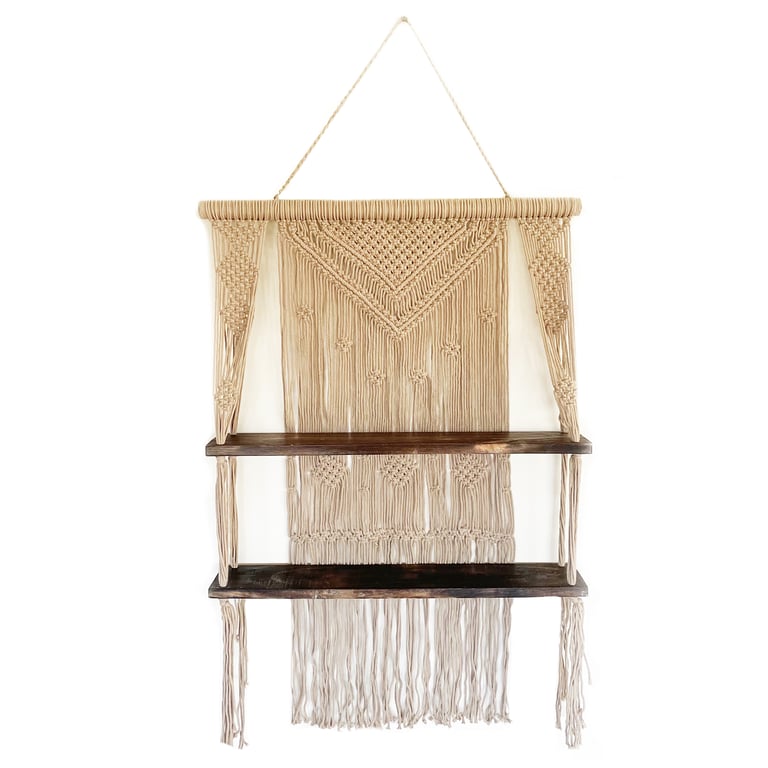 Macrame Hanging Shelves - Handcrafted Brown - HomeDecorum