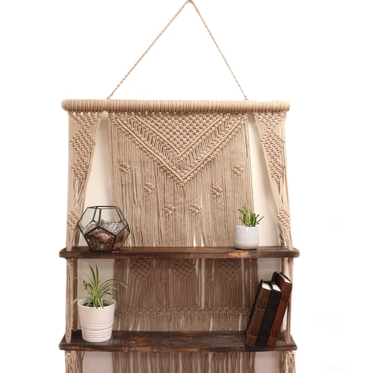 Macrame Hanging Shelves - Handcrafted Brown - HomeDecorum