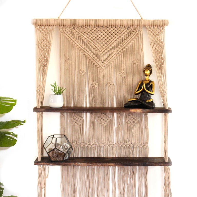 Macrame Hanging Shelves - Handcrafted Brown - HomeDecorum