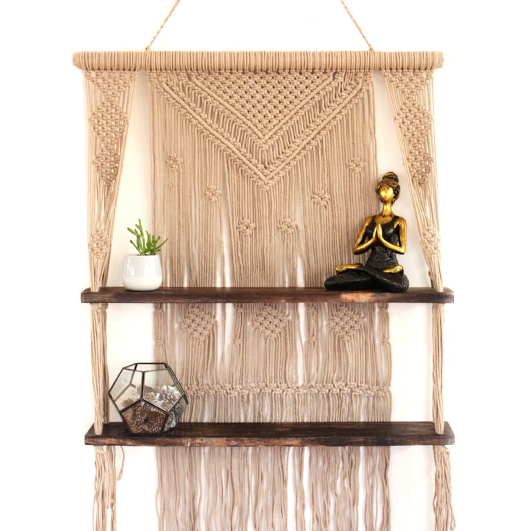 Macrame Hanging Shelves - Handcrafted Brown - HomeDecorum