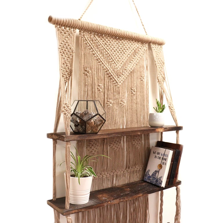 Macrame Hanging Shelves - Handcrafted Brown - HomeDecorum