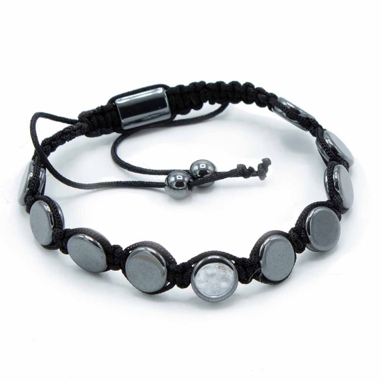 Magnetic Hematite Shamballa Round Flat Crystal Healing Bracelet