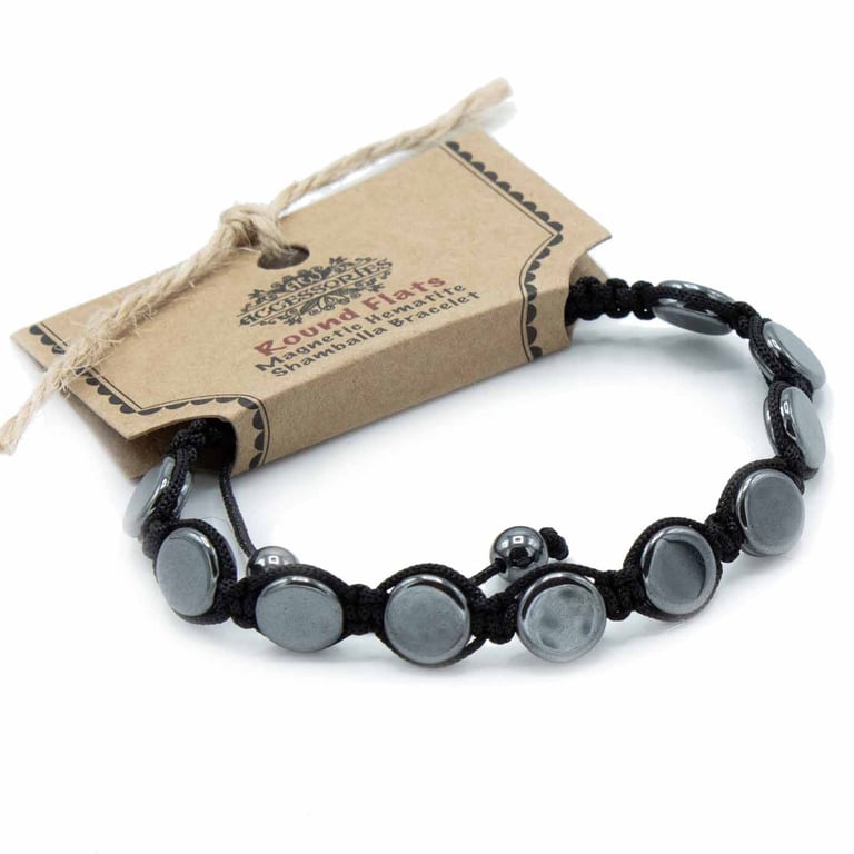 Magnetic Hematite Shamballa Round Flat Crystal Healing Bracelet