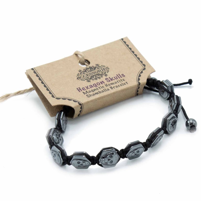 Magnetic Hematite Shamballa Hexagon Skull Crystal Healing Bracelet