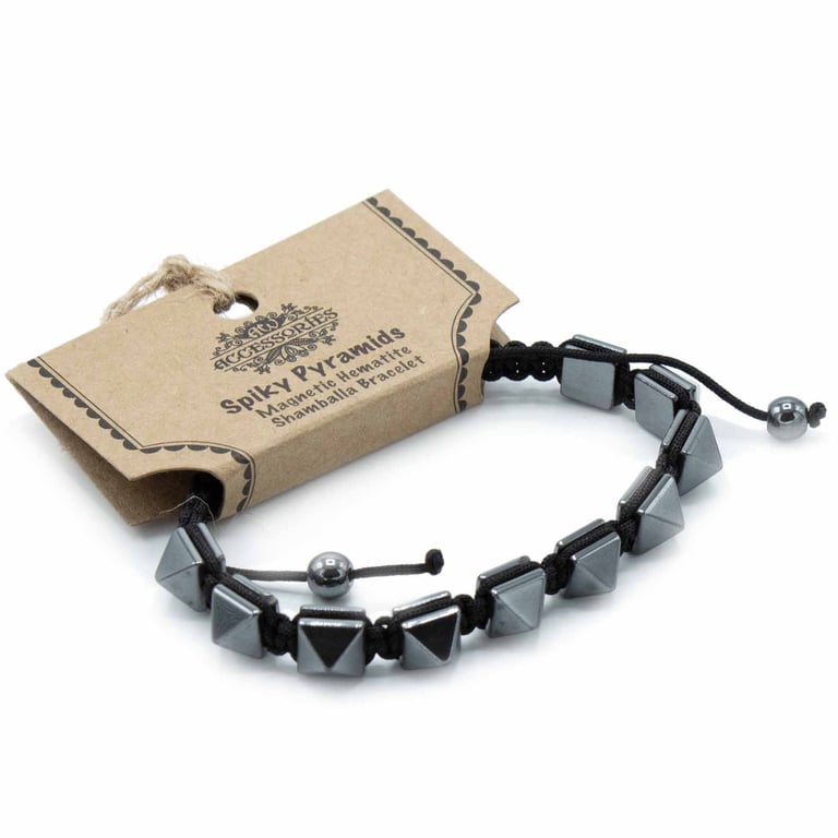 Magnetic Hematite Shamballa Bracelet - Pyramid Accents for Crystal Healing