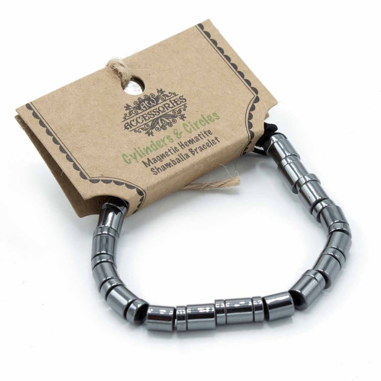 Magnetic Hematite Shamballa Cylinders & Circles Gemstone Energy Bracelet