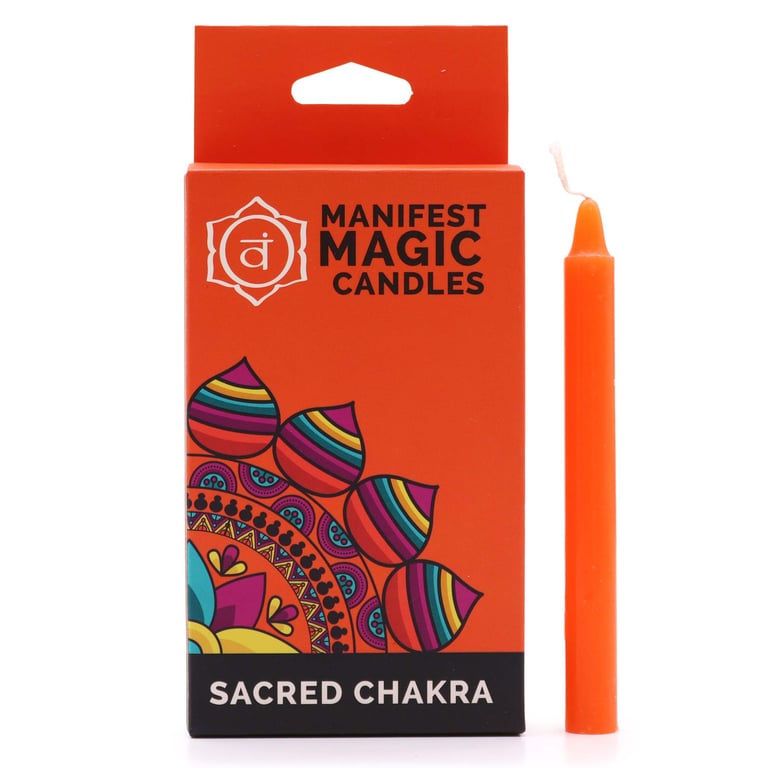 Manifest Magic Candles - Orange Sacred Chakra 12 Piece Candle Set for Home and Garden
