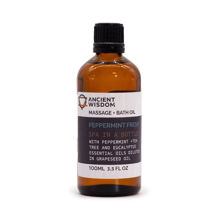 Peppermint Fresh Massage Oil - 100ml Natural Aromatherapy Body Treatment Oil
