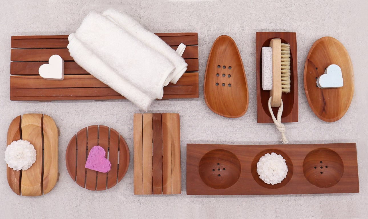 Classic Mahogany Oval Bathroom Soap Dish & Organizer - Wood Soap Holder