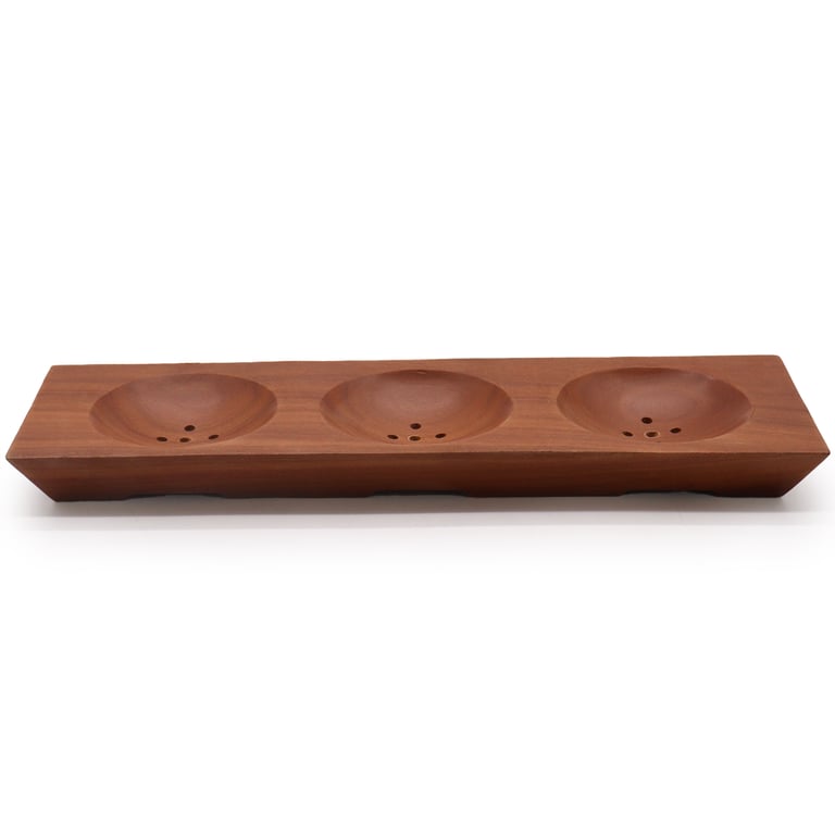 Three Bay Mahogany Wooden Bathroom Soap Dish Organizer Shower Caddy