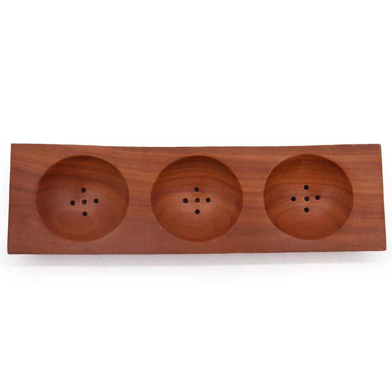 Three Bay Mahogany Wooden Bathroom Soap Dish Organizer Shower Caddy