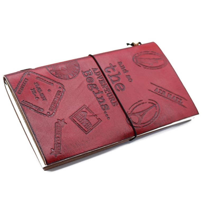Leather Journal (80 Pages) - Handmade Adventure Bound Red Edition