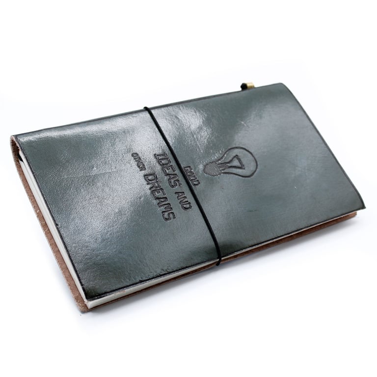 Leather Journal (Handmade, 80 Pages) - Capture Good Ideas & Dreams - Grey