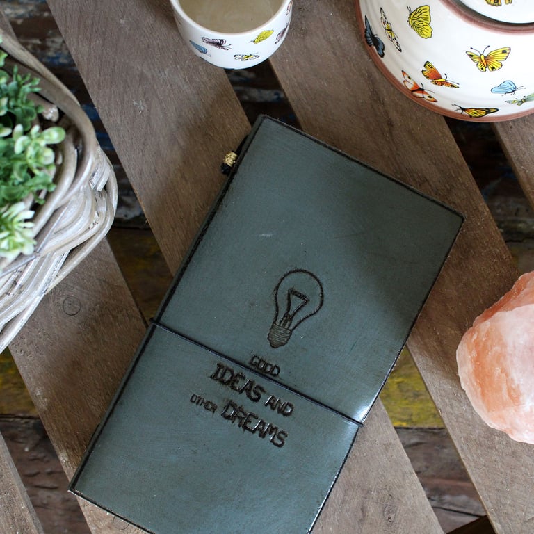 Leather Journal (Handmade, 80 Pages) - Capture Good Ideas & Dreams - Grey