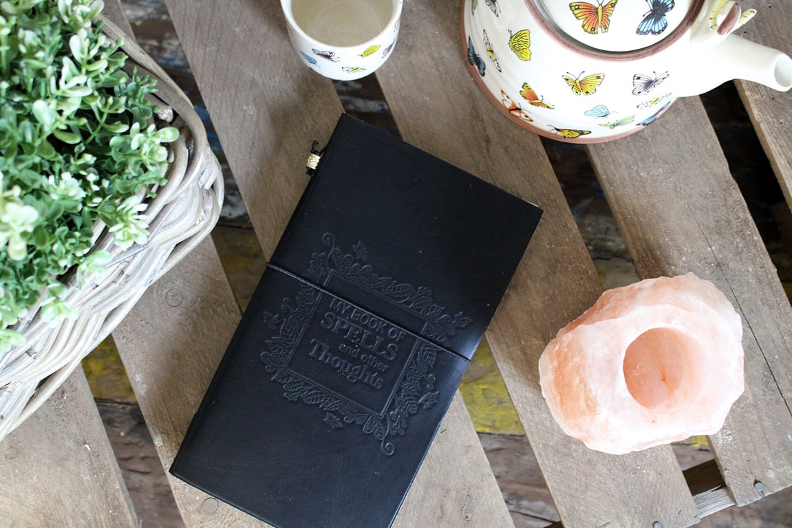 Leather Journal - Handmade, Black - My Book of Spells & Thoughts
