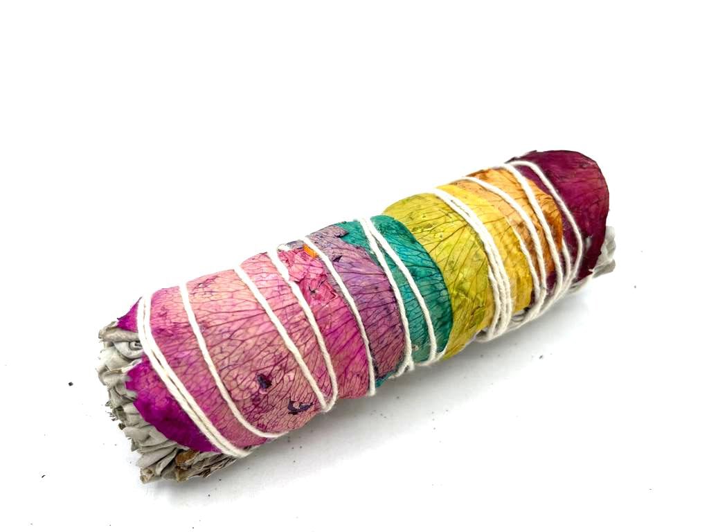 7 Chakras Rose Petals Sage Smudge Stick - Cleansing and Balancing Energy