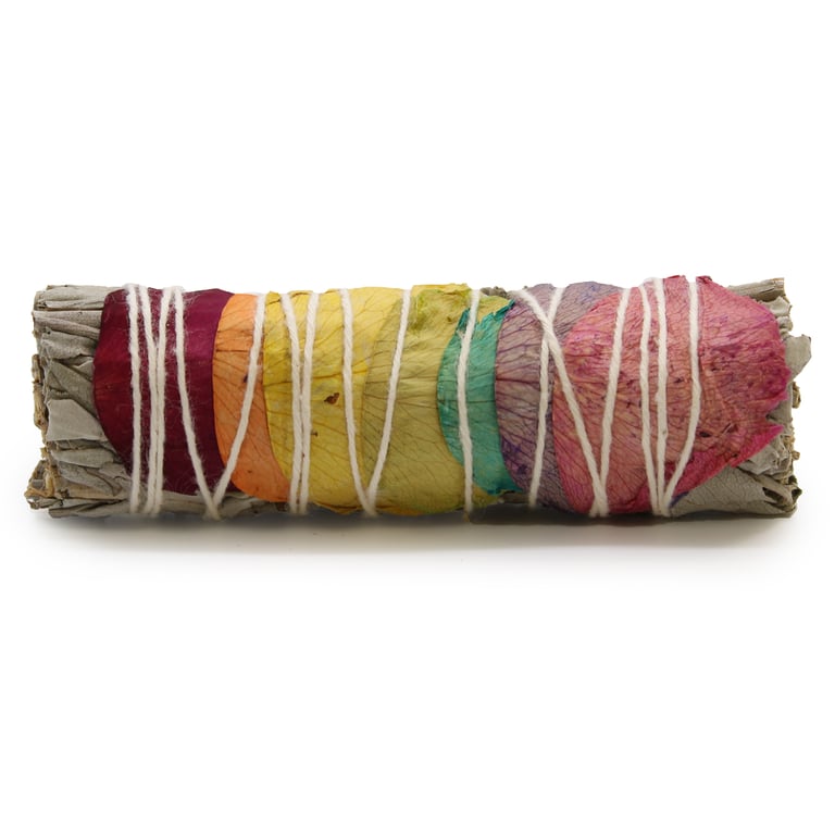 7 Chakras Rose Petals Sage Smudge Stick - Cleansing and Balancing Energy
