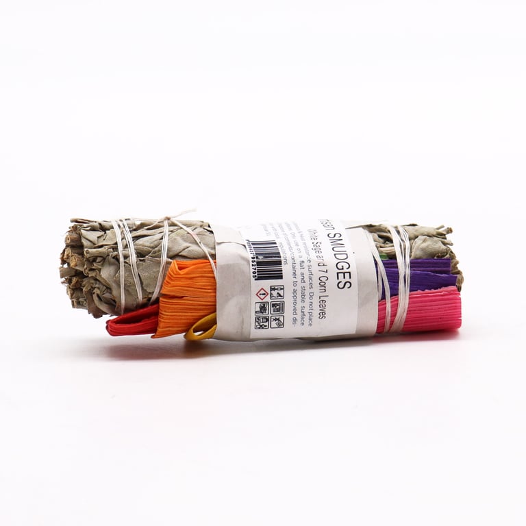 White Sage and 7 Corn Leaves Natural Herbal Smudge Stick