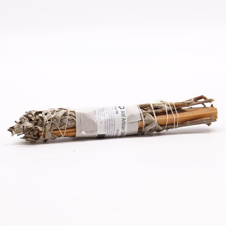White Sage Smudge Stick with Mexican Palo - Spiritual Cleansing and Aromatic Smoke Purification Tool