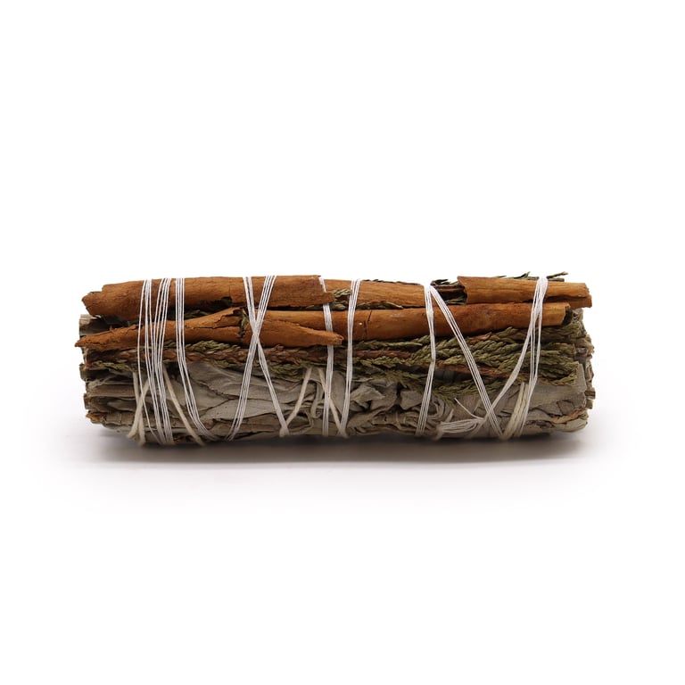 White Sage Smudge Stick with Cedar and Cinnamon Essential Oils - Spiritual Cleansing and Purification Tool