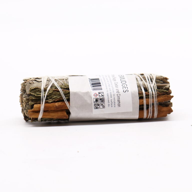 White Sage Smudge Stick with Cedar and Cinnamon Essential Oils - Spiritual Cleansing and Purification Tool